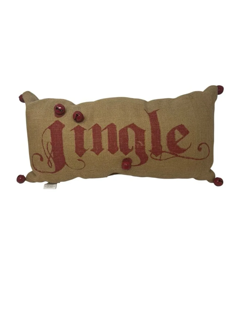 Pottery Barn Christmas Jingle Red Bells Burlap Lumbar Decorative Pillow 12”x24”